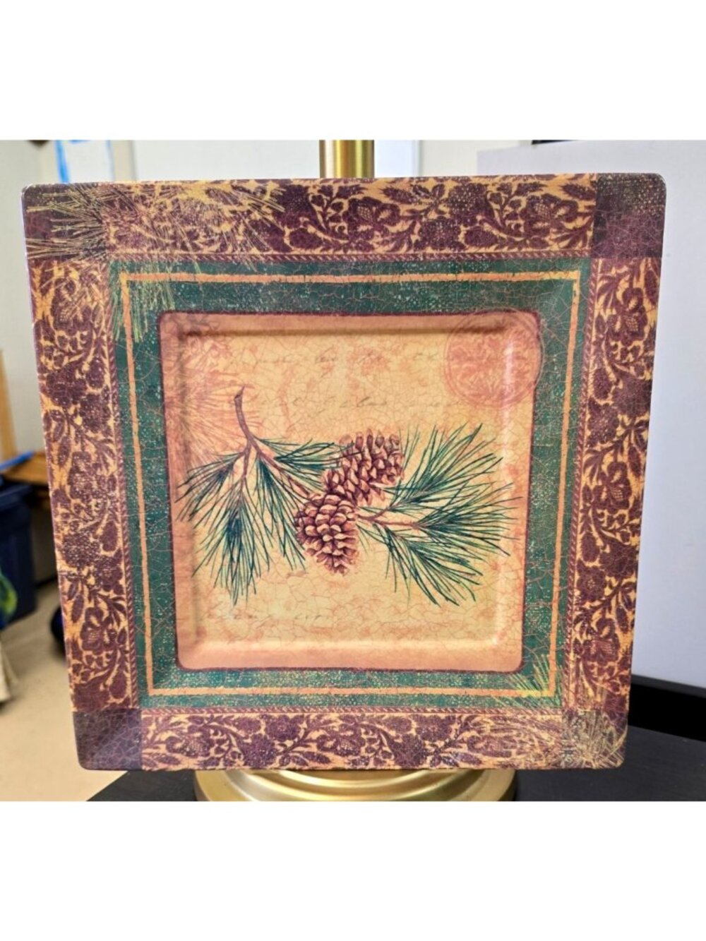 Pinecone Decorative Plate Merritt China Woodlands Design 100% Melamine